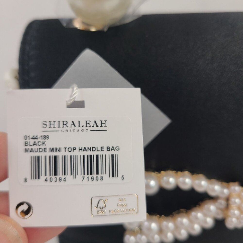 NWT Shiraleah Black Maude Mini Top Handle Bag Pearl Bow Accent Gold Chain Strap - Picture 3 of 10